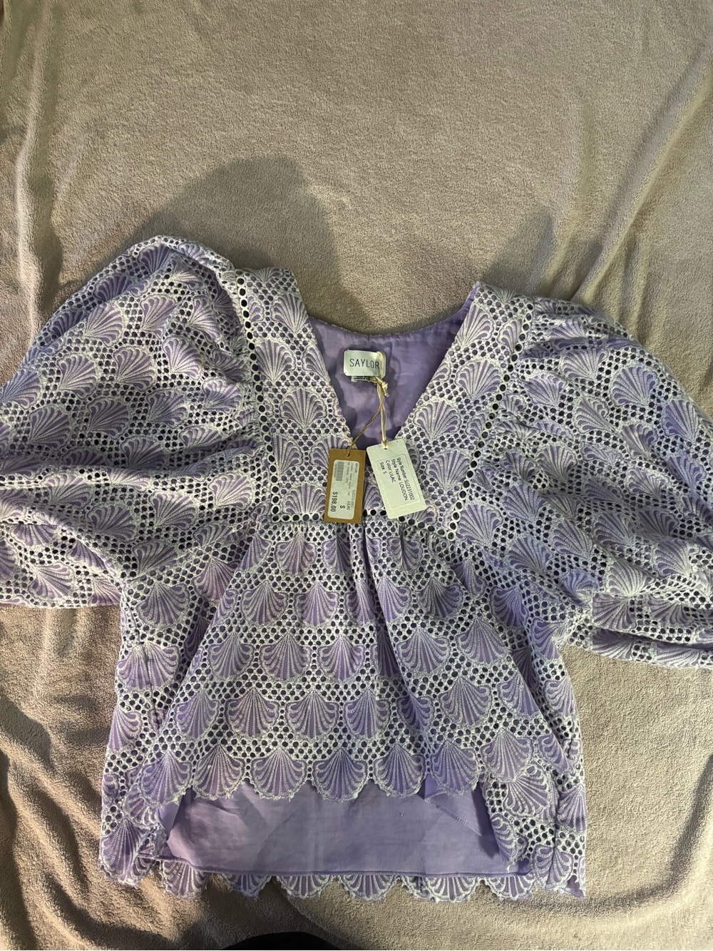 SAYLOR Lilac Eyelet Lace V-Neck Top